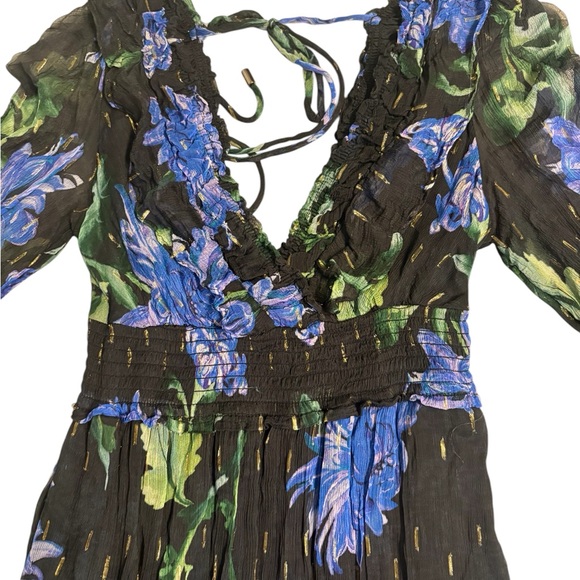 Anthropologie Black Dress with Blue Floral Print - Picture 5 of 6